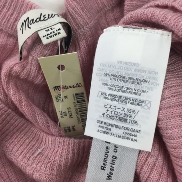 Madewell XL Ruffle Sleeve Pullover Sweater Knit Heather Pink Ribbed Lightweight - Picture 8 of 8